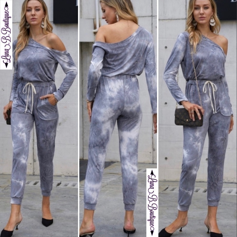 🆕🦋Grey Tie Dye Off-Shoulder Jumpsuit🦋